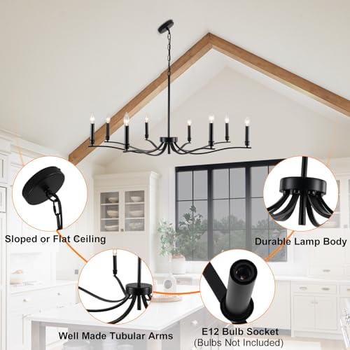 Black Chandelier 8 Light Industrial Farmhouse Hanging Light Fixture