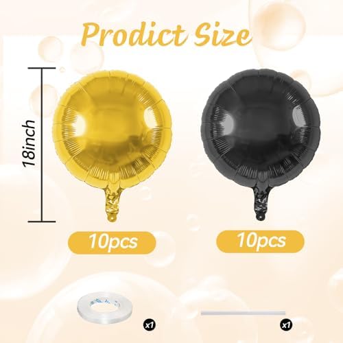 20PCS Black Gold Round Foil Balloons for Celebrations