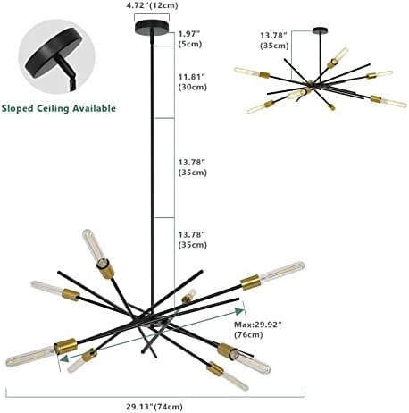 Mid-Century Black Brass Sputnik Chandelier 8 Light Pendant