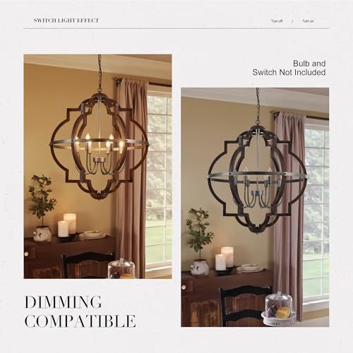 315 Inch 8 Light Farmhouse Chandelier with Red Wood Frame