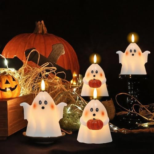 Wondise Halloween Flameless Candles with Timer Spooky Ghost Set