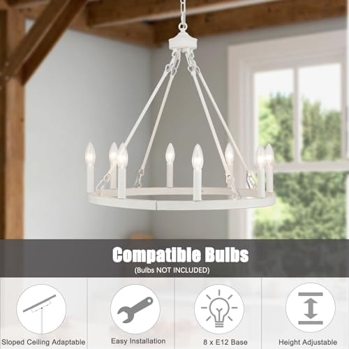 White Wagon Wheel Chandelier 8-Lights Farmhouse Decor