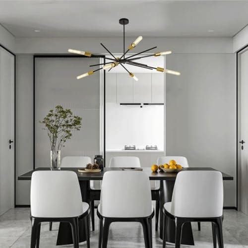 Mid-Century Black Brass Sputnik Chandelier 8 Light Pendant