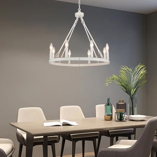 White Wagon Wheel Chandelier 8-Lights Farmhouse Decor