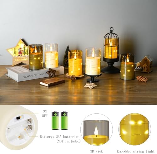 Flameless LED Candles with Star String Set of 2 Remote Controlled Timer 3x6
