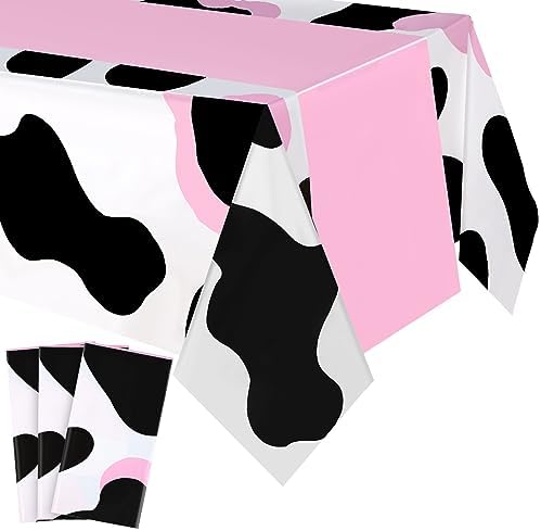 Preboun 3 Pcs Pink Cow Tablecloth Set