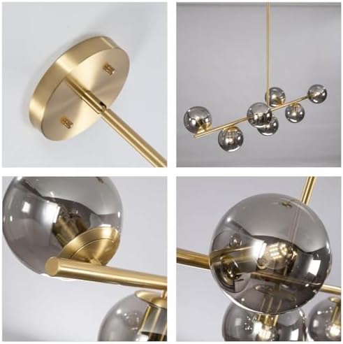 Mid Century Modern 7-Light Brass Chandelier with Globe Shades