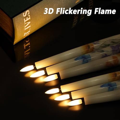 AFINETH Spring Flameless Taper Candles with Flowers 3 Pack LED Candles with Remote
