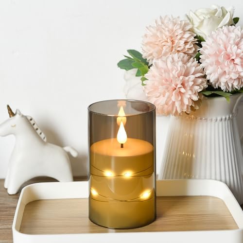 Flameless LED Candles with Star String Set of 2 Remote Controlled Timer 3x6