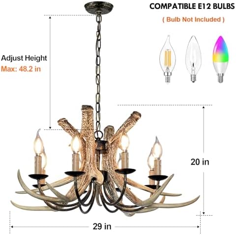 Debemenes Rustic Antler Chandelier 8 Lights 29 Inch