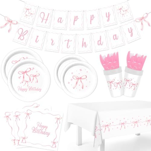 Pink Bow Party Decorations 170 Pcs Birthday Supplies Set