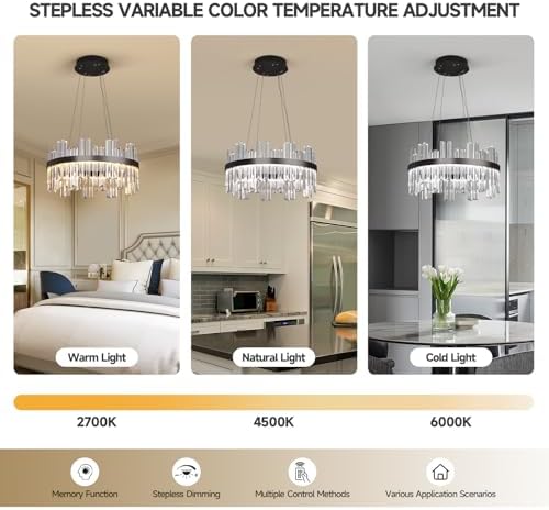Modern 3 Color Dimmable Chandelier with Crystal Design