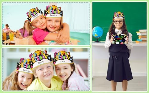 SICOHOME First Day of School Paper Crowns 24pcs Adjustable Hats for Kids