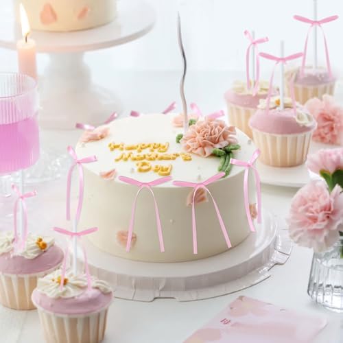 20 Pack Pink Bow Cupcake Toppers Party Decor
