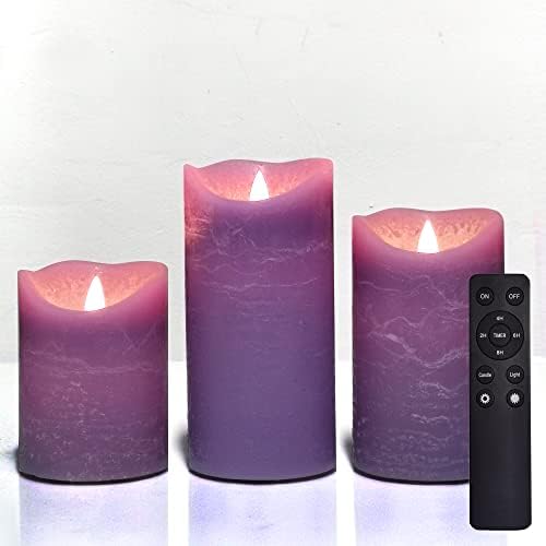 EZiGarden Battery Operated LED Flameless Pillar Candles with Timer and Remote Control 3Pack