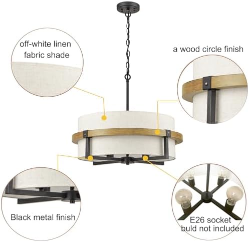 AXILAND Rustic Drum Chandelier 4 Light Dining Room Light Fixtures