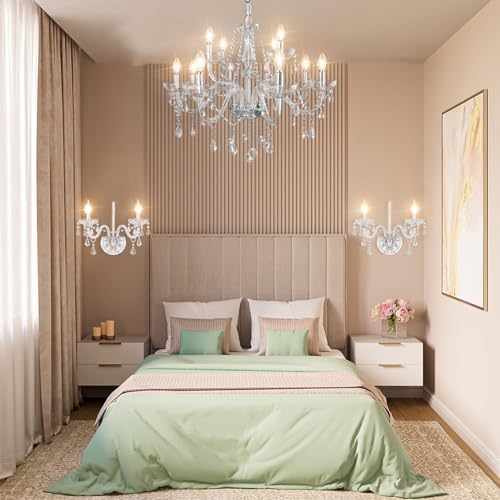 CRYSTOP 12 Lights Crystal Candle Chandelier 2 Lights Wall Sconce