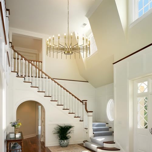 Gold 24 Light Modern Farmhouse Chandelier for High Ceilings