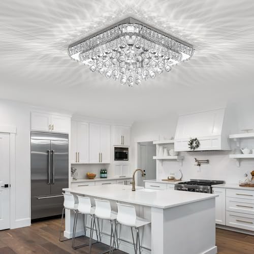 24 Inch Crystal Flush Mount Ceiling Light with Remote Control