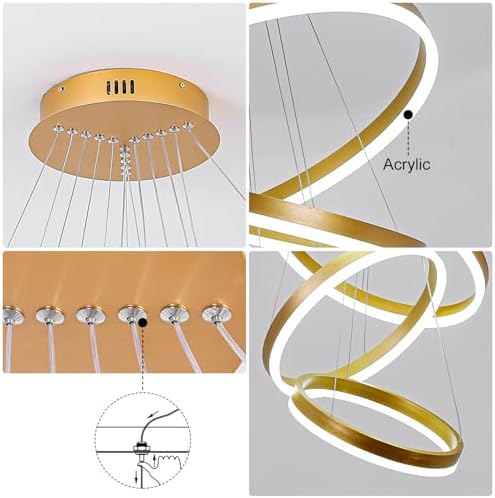 5-Rings Modern LED Chandelier Gold Dimmable with Remote Control