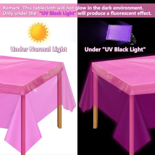 4 Pack Hot Pink Glow in the Dark Tablecloths for Birthday Parties
