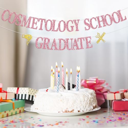 Cosmetology School Graduate Banner with Pink Glitter