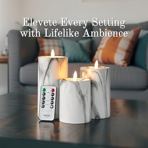 VENTA Marble Flameless Pillar Candles Set of 3