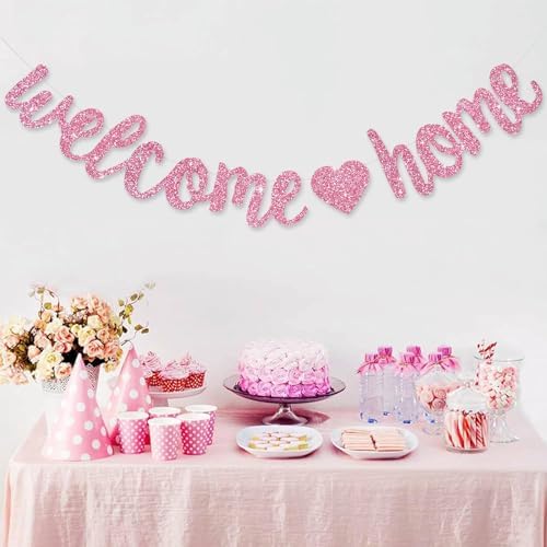Beishida Pink Welcome Home Banner Pre-Strung Decor