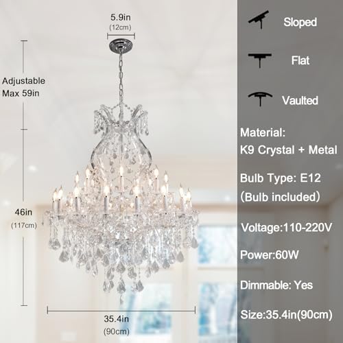 BEIRIO Sliver K9 Crystal 24-Lighting Chandelier for Living Room