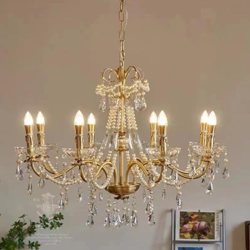 39 Inch Crystal Chandelier Luxury Gold Bronze 8 Light Candle Ceiling Light