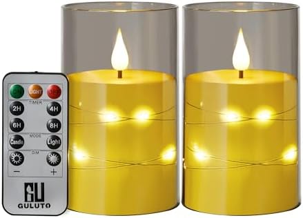 Flameless LED Candles with Star String Set of 2 Remote Controlled Timer 3x6