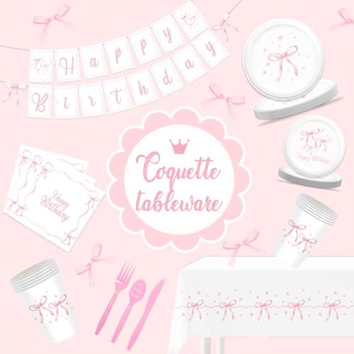Pink Bow Party Decorations 170 Pcs Birthday Supplies Set