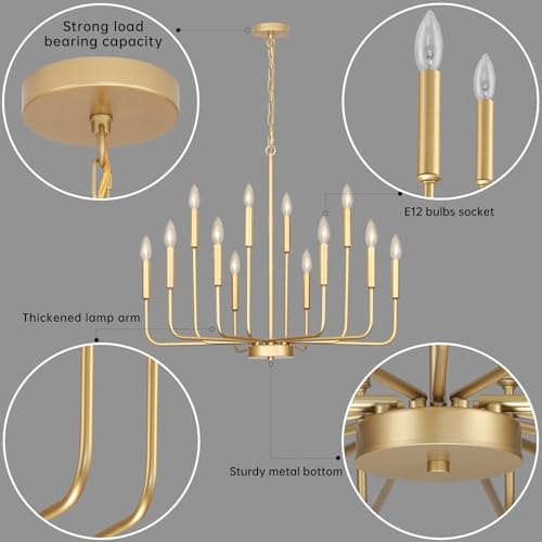 Gifarich 12-Light Gold Chandelier for Dining Room