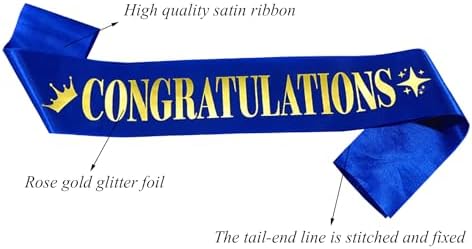 Congratulations Sash for Girl Boy - Blue Satin with Gold Foil Glitter