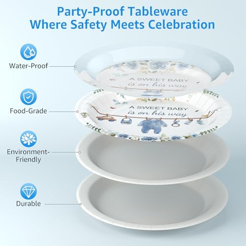 Baby Shower Plates Cups Napkins Set 50 Pack Blue Greenery