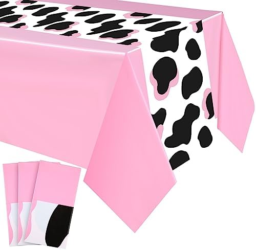 Buryeah 3 Pcs Pink Cow Table Cover Set