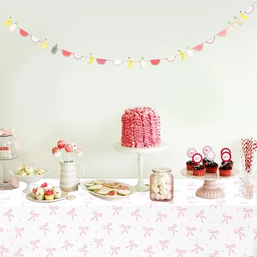 3pcs Coquette Pink Bow Tablecloth 54x108inch Party Plastic Cover