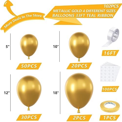 NISOCY Metallic Gold Balloon Arch Garland Kit with 33ft Ribbon