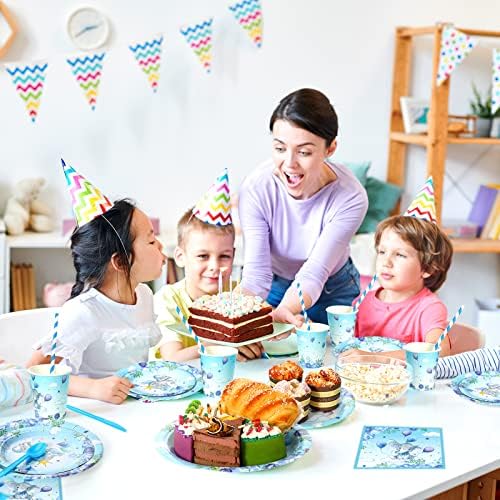 Spakon 200 Pcs Baby Shower Paper Plates Cups Napkins Straws Tableware Set