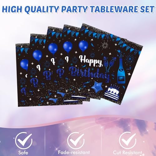 41PCS Navy Blue Black Birthday Decorations Set Plates Napkins Tablecloth