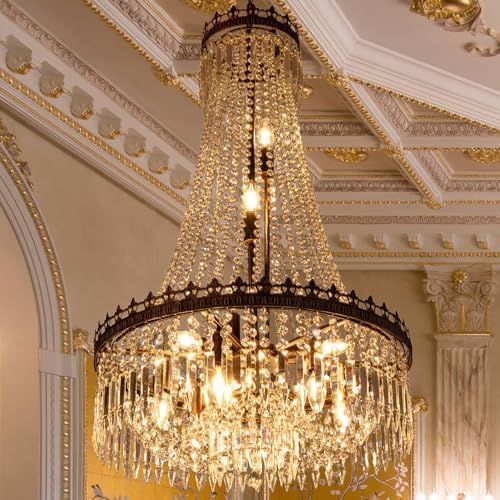 TOCHIC 9 Light Crystal Chandelier with Antique Bronze Frame