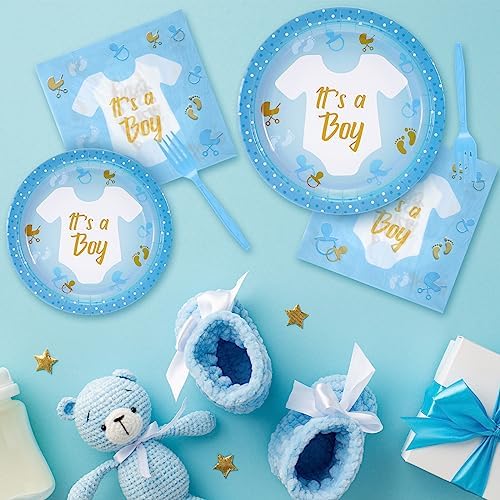 Tanlade 122 Pcs Boy Baby Shower Plates Napkins Forks Set