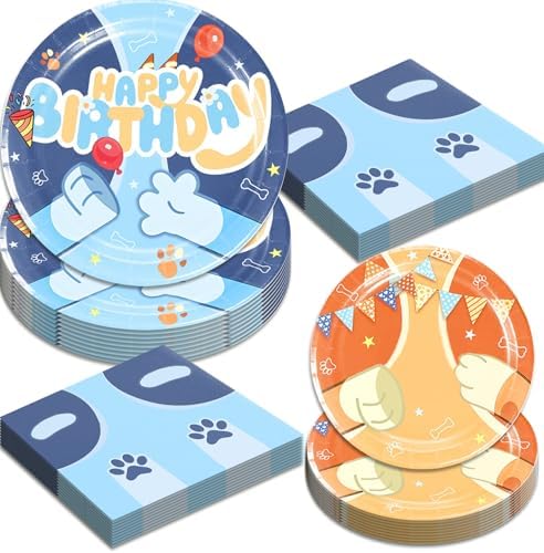 40 Pcs Cartoon Blue Dog Party Tableware Set with Plates Napkins