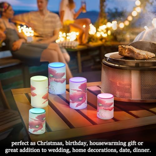 Red Poppies Flameless Candles with Remote Timer Set of 2