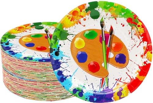 50 Pcs Art Paint Plates for Birthday Party Decorations