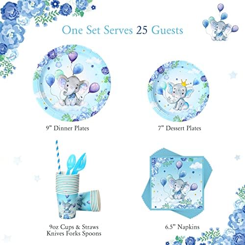 Spakon 200 Pcs Baby Shower Paper Plates Cups Napkins Straws Tableware Set
