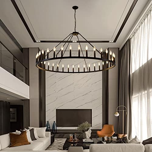 Wagon Wheel Chandelier 36 Light 60 Inch Farmhouse Industrial Style