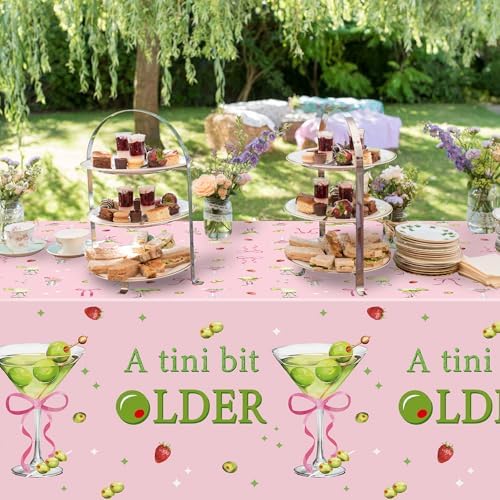 Pink Green Martini Themed Tablecloths 3Pcs