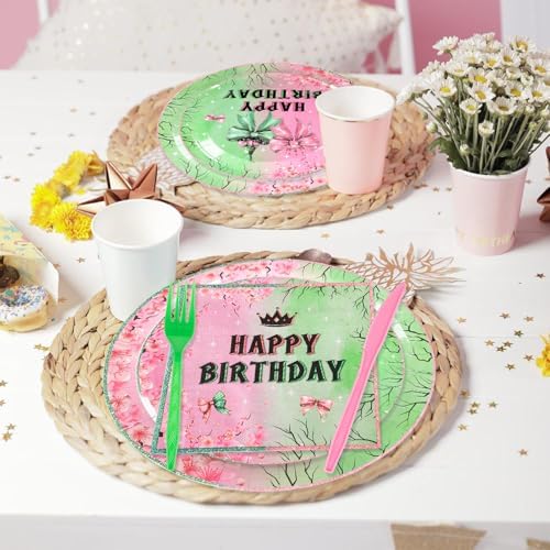 Pink and Green Party Tableware Set for 24 Guests