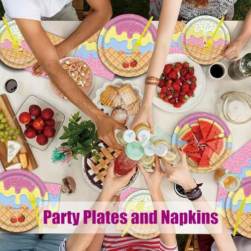 40Pcs Ice Cream Napkins and Plates Party Set